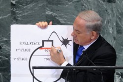 Natanyahou essayant d’impressionner l'Assemblée Générale des NU à propos du soi-disant programme nucléaire iranien