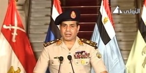 Le Chef d'Etat Major et Ministre de la Défense, le Général Abdelfattah Sissi lors de son allocution télévisée ce soir à 21 h